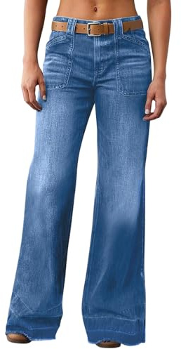 semen Womens Mid Rise Wide Leg Flared Denim Pants Raw Hem Jeans Bell Bottoms Destroyed Stretchy Palazzo Trousers