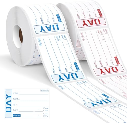 Date Labels for Food - 1000 Food Labels Stickers 75 X 50mm Freezer Label Easy Peel Off Use By Date Stickers for Foods Date and Inventory Management