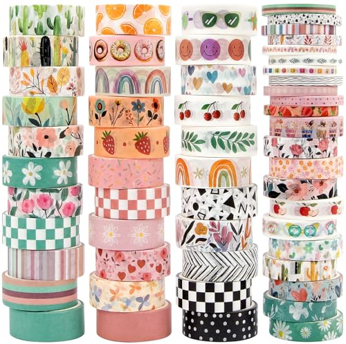 IEEBEE 55 Rolls Washi Tape Set - Decorative Masking Tape Colored Tape Patterns, Adhesive Artists Tapes for Journaling Supplies