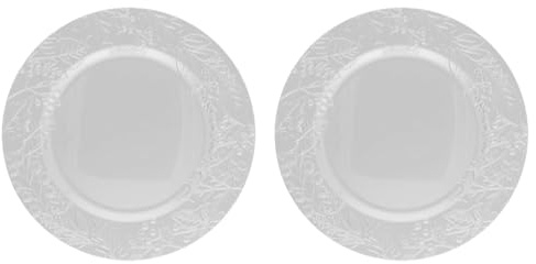 Acan Tradineur - Pack de 2 Bajoplatos Redondos Navideños Reutilizables - Diseño de Muérdago - Fabricado de plástico - Presentaciones de Dulces, Pasteles, etc. - Ø 33 cm - Color Plata