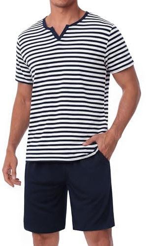 Bresdk Pyjama Homme Court Ensembles de Pyjamas Coton Été Vêtements De Détente Deux Pièces Confortable Doux S-3XL
