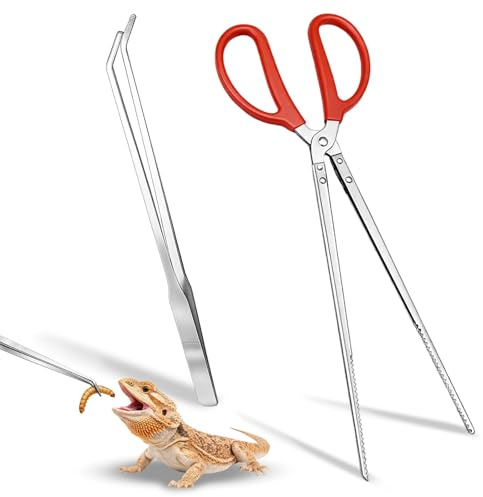 dienjason 2 Piece Set Reptile Feeding Tongs, 15 Inch Long Tweezers, Snake Feeding Tongs, Ergonomic Handle, Suitable for Reptile Feeding, Water Tank Maintenance and Precision Tasks