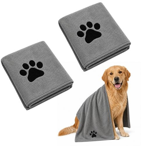 Soodyoow 2 Pezzi Asciugamano per Cani, 50x100 cm Asciugamano Cane, Asciugamano Microfibra, Copertina Cane, Coperta Animali per Cani e Gatti di Piccola e Grande Taglia (Grigio)