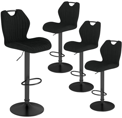WAFTING Tabourets de Bar Lot de 4, Chaise de Bar Réglable en Hauteur et Pivotant à 360°, avec Dossier et Repose-Pieds, pour Îlot de Cuisine, Bar et Salle à Manger, Noir