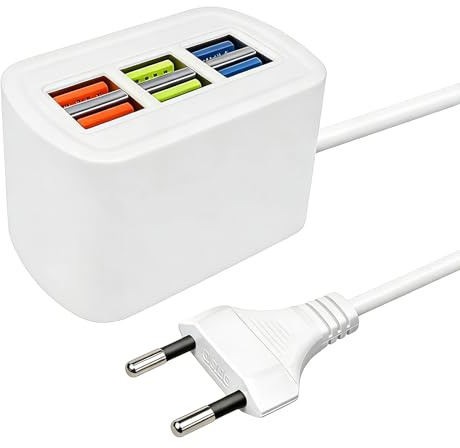 Cargador USB de 6 Puertos 5 V 3,1A, Estación de Carga Portátil de 6 Puertos USB, Concentrador de Carga USB-A con Enchufe Europeo para Smartphone Tableta Teclado Ratón Mando de Juegos y Auriculares