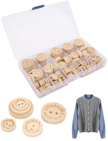 WINXMIN 150 Piezas Botones de Madera, botones decorativos,Natural Forma Redonda Botón Madera de Amor, 15 mm, 20 mm, 25 mm, para DIY Manualidades Decoraciones y Costura