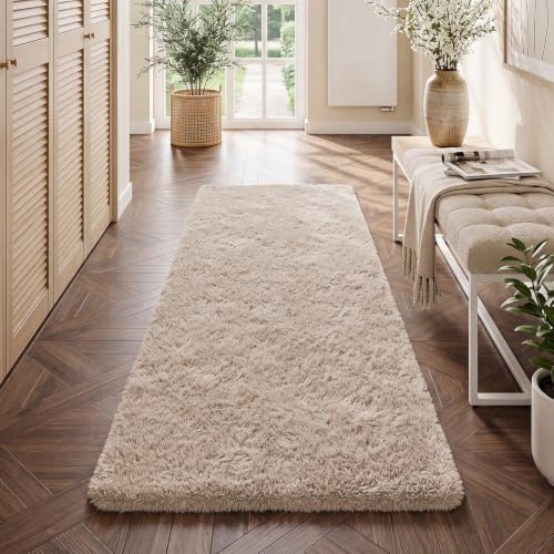 Alfombra de Pelo Largo Mullida Salón Dormitorio Pasillo 80x150cm Camel