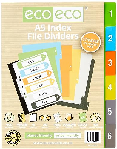 eco-eco A5 50% Recycled Set 6 Index File Dividers
