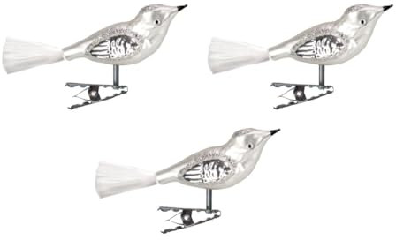 Christbaumschmuck Glas Vogel Set 3 Stück Silber mundgeblasen Lauscha