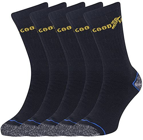 Goodyear Vêtements de travail homme GYSCK004 Chaussettes de travail robustes à talon rembourré et à bout contrasté, Noir, Taille Unique (UK 6-11) (EU 39-46), Paquet de 5