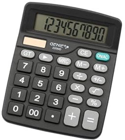 Genie 220 MD 10-stelliger Tischrechner; Dual-Power (Solar und Batterie) 1 Stück; kompaktes Design; schwarz
