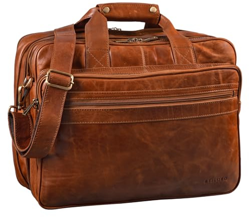 STILORD 'Leopold' Grande borsa in pelle da Insegnante Professore Portadocumenti a tracolla per Ufficio Lavoro A4 raccoglitori in cuoio Uomo Donna, Colore:cognac lucente