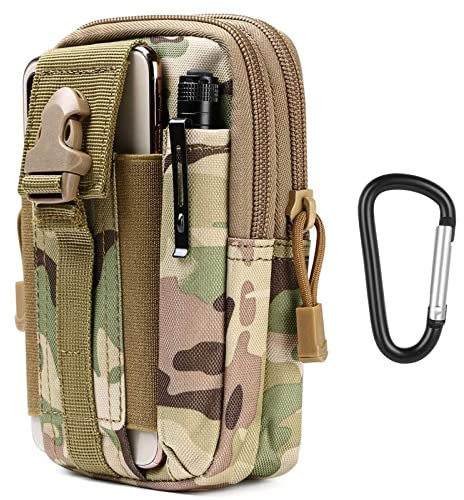 flintronic Tactical Waist Bags, Universal Outdoor Waist Bag | Molle EDC Pouch + Outdoor Hook | Utility Gadget Waist Bag with Cell Phone Holster for Sports, Hiking, Camping, Traveling (CP Camouflage)