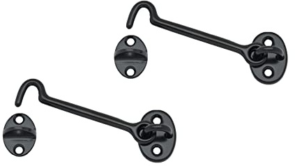QCAA Forged Brass Cabin & Door Hook Latch & Eye, 4, Matte Black, 2 Pack, Made in Taiwan