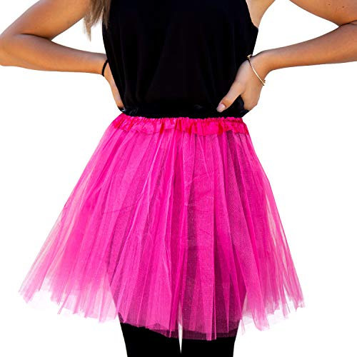 Oblique Unique® Tutu Tütü Reifrock Unterrock Petticoat Damen Frauen Rock Pink als Kostüm Accessoire für Fasching Karneval Motto Party Einheitsgröße 60 cm - 116 cm