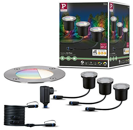 Paulmann 94275 Luminaire d'extérieur LED Plug & Shine ZigBee Encastrés sol Kit de démarrage RGBW incl. 3x3,6 watts gradable IP65 Argent Éclairage de jardin Métal Blanc chaud 3000 K