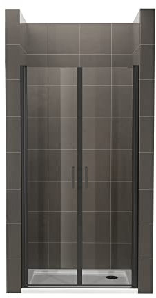 Duschtür STELLA 97x180 cm Nischentür Verstellbereich von 97-100 cm, Höhe: 180 cm, Dusche aus 6 mm Klarglas ESG Sicherheitsglas mit Nano und schwarze Aluminiumprofile - Alle Größen BC