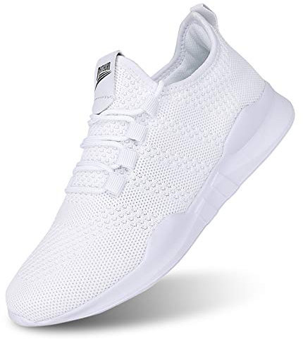 Laufschuhe Herren Turnschuhe Joggingschuhe Leichtgewichts Sneaker Tennisschuhe Fitness Trainingsschuhe Atmungsaktiv Sportschuhe Walking Schuhe Weiß 45