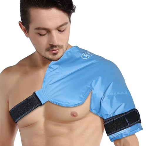 REVIX XL axelkylpack för rotatorkuff, återanvändbar gelkylwrap för axelskador och kirurgi, mjukt plyschinlägg, flexibel och långvarig