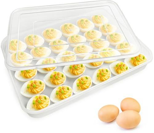 Hamiggaa Portauova coperto per frigorifero,30 uova alla diavola vassoio con coperchio,Contenitori per uova in plastica,Scatola di immagazzinaggio dell'uovo del frigorifero