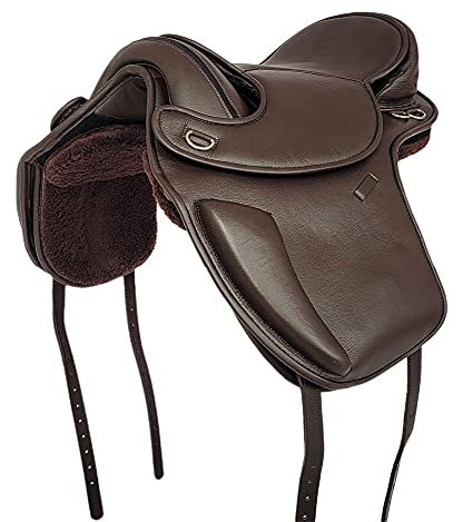 A&M Reitsport Selle de dressage Sheffield sans arbre en cuir de vachette avec coussin Velcro Marron 16
