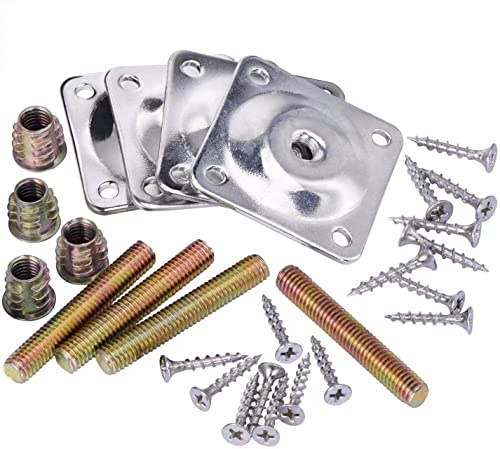 Donuts Leg Mounting Plates Furniture Leg Attachment Plates with Hanger Bolts Screws Strengthen for Sofa Couches Tables Leg Replacement Set of 4