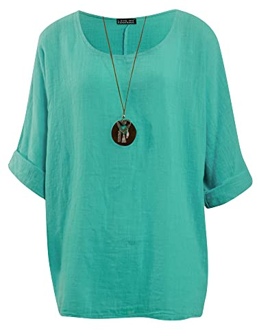 Love My Fashions® Women's Italian Lagenlook Tunic Top – Oversized Loose Fit 3/4 Sleeve Round Neck Casual & Comfortable UK Fashion Mint Green