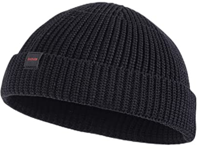 DASMINI Fisherman Beanie Hats for Men Women,Knit Trawler Rollup Edge Skull Cap,Watch Cap,Docker Beanie Spring Fall Short Mini Hats (Black, Size M)