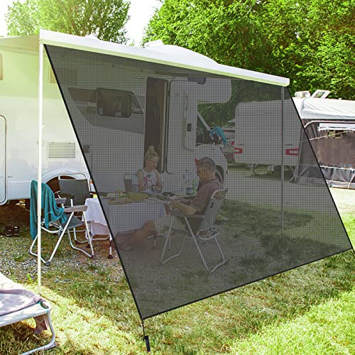 PHATRIP Wohnmobil View Blocker Sonnenschutz Vorderwand für Markise Universeller Camping RV Markisen Sichtschutz Vorderwand Bildschirm vor Sonne, Wind und Regen 2,45mx3,30m