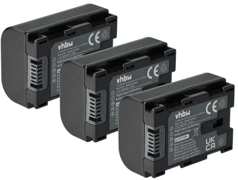 vhbw 3x batteria sostituisce JVC BN-VG107US, BN-VG108, BN-VG108E per videocamera camcorder (800mAh, 3,6V, Li-Ion) con infochip