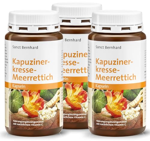 Kräuterhaus Sanct Bernhard Sanct Bernhard Kapuzinerkresse-Meerrettich-Kapseln mit Senfölen & natürlichem Vitamin C aus der Acerolakirsche 3 x 180 Stück