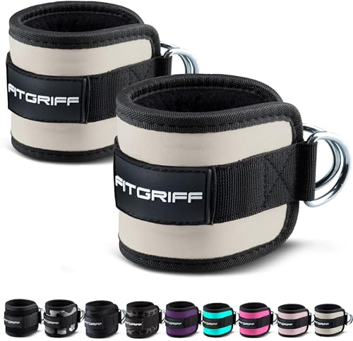Fitgriff® fotremmar V1 (vadderade) – för fitness träning på kabeldragen – (2 stycken) ankelremmar för kvinnor och män