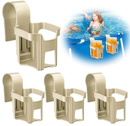 Keaistar 4 Soportes para Bebidas para Piscina Elevada, Accesorios Multifuncionales de Plástico para la Mayoría de Piscinas (Caqui)