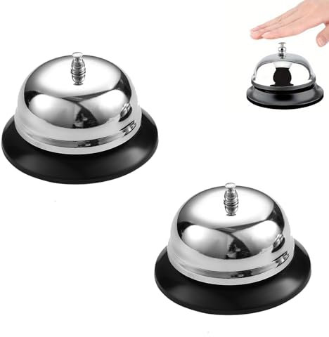 Campanello da tavolo in acciaio inox, 2 pezzi, campanello da tavolo con campanello croccante, campanello da reception durevole, campanello da tavolo per cucina, ristorante, hotel e bar