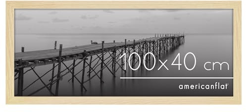 Americanflat Marco de Fotos 100x40 cm en Roble Natural - Marco Fotos Madera con Cubierta de Plástico Resistente y Ganchos para Colgar en Pared - Exposición Horizontal y Vertical