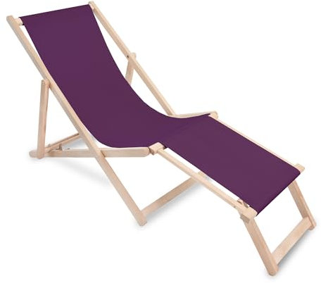 DreamRoots Liegestuhl klappbar Holz mit fußteil bis zu 130 kg belastbar, 3-Fach verstellbare Rückenlehne, waschbarer Polyesterbezug