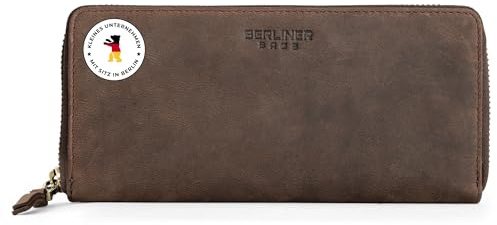 Berliner Bags Vintage Geldbörse Palma, Große Portemonnaie, Geldbeutel aus Leder, mit TÜV-geprüftem RFID-Schutz, inkl Geschenk-Box, für Damen - Braun