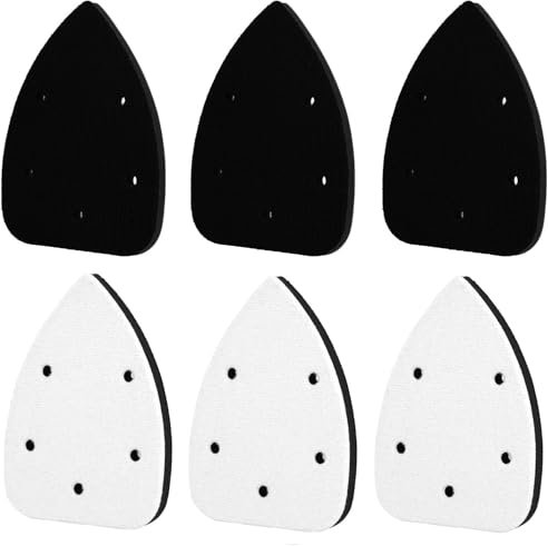 6 cuscinetti abrasivi per mouse, 5 fori, cuscinetti di supporto in carta vetrata, triangolari in spugna, con gancio e anello, per levigatrice, accessori di ricambio