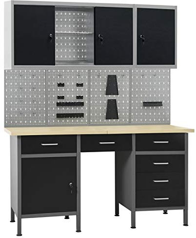 IKAYAA Banco de Trabajo de Acero con Cuatro Paneles de Pared, Mesa de Trabajo Taller, Banco de Trabajo Taller, Mesa Trabajo, Banco de Carpintero, Banco Herramientas Type-2