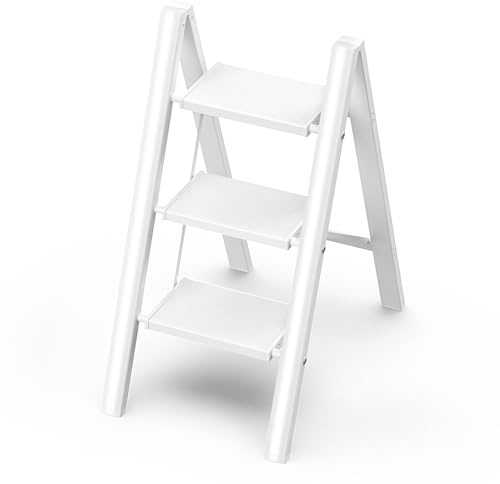 GameGem Escalera de 3 Peldaños, Taburete Plegable con Plataforma Ancha Antideslizante de Aluminio Ligero Pero Resistente, Carga Máxima 150 kg, Diseño Moderno para Espacios Domésticos Interiores
