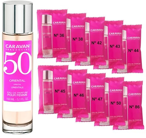 CARAVAN FRAGANCIAS Perfume de Mujer Nº50 de 150 ml + Set de 10 Viales de Fragancias femeninas distintas de Caravan para descubrir nuevos aromas