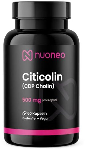 Citicolin CDP Cholin 500mg, 60 Kapseln, hohe Bioverfügbarkeit, keine Zusatzstoffe, volle 500 mg Citicoline/CDP-Cholin pro Kapsel von nuoneo