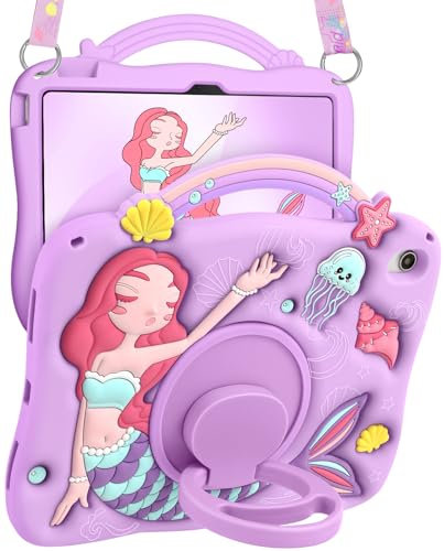 SurgeCraft for iPad 10th Generation Case 10.9 Inch - for iPad (A16)11th Gen Cute Mermaids Case, Soft Silicone 11 Inch 2022 Tablet Cover with Strap & Stand, Shock Proof Protective Shell for Girls Kids