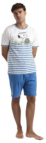 Peanuts Pijama Hombre Verano 100% Algodón - Pijama Manga Corta Tennis Club para Hombre – Pantalón Corto con Cinturilla Ajustable – Tejido Suave al TAC