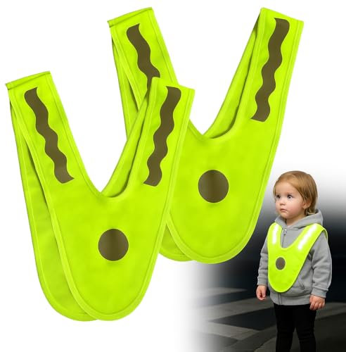 DAOOZHU 2 Stück Warnweste v Form Kinder, Reflektierende Sicherheitsweste für Kinder, Hochsichtbare,rutschfest Leichtes An Ausziehen