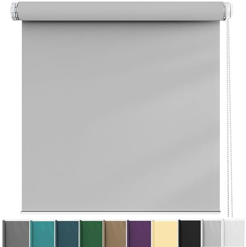 Tenda a rullo filtrante per la luce, 105 x 200 cm, senza fori, oscurante per finestre, con kit di montaggio, per casa e ufficio, colore grigio chiaro, facile installazione