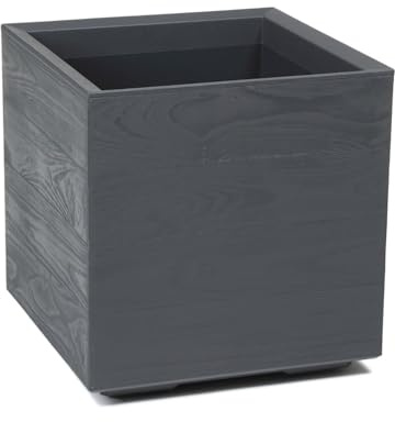 LAMELA Pflanzkübel mit Rollen 40 cm, 36L – Blumentopf aus Kunststoff in Holzoptik – Übertopf mit Wasserablauf – Modern für Innen & Außen - Wetterfest & Pflegeleicht, Antrazit