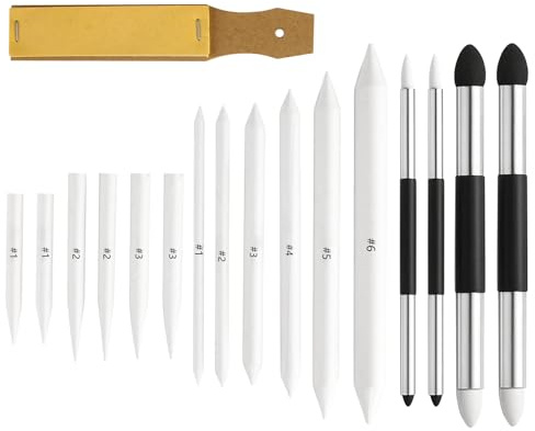 ALAHUGYEF 17 Outils de Dessin pour Croquis : 6 Estompes à Double Extrémité, 6 Crayon Estompeur Dessin pour Artistes, 4 éponges à Estomper, 1 Taille-Crayon pour Papier de Verre