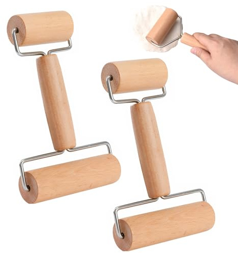 Mattarello piccolo 2 articoli rullo per pizza, piccolo rotolo di pasta con manico per pizza, biscotti, fondente, pasta per pasta per pasticceria, utensile da torta