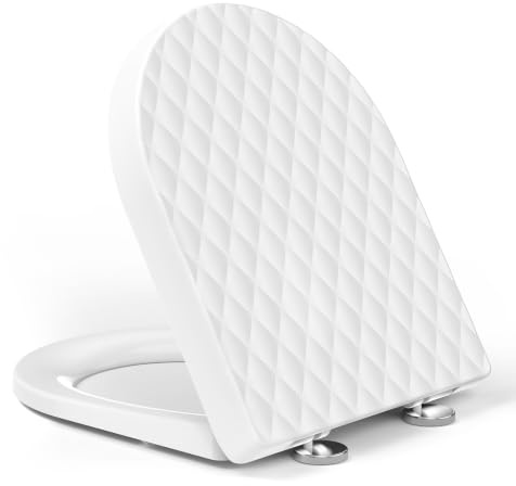 YEAUPE PRO Sedile WC Forma D in PP, Motivo A Scacchi Effetto Pelle, Bianco